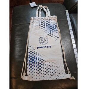 Pawtnerz Canvas Drawstring Tote Bag White Blue NEW with tags
